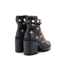 Gucci Women's Heeled Lace-Up Combat Ankle Boots Embroidered Leather - Image 3