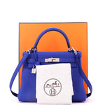 Hermès Kelly Handbag Blue Togo with Palladium Hardware - Image 5