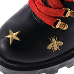 Gucci Women's Heeled Lace-Up Combat Ankle Boots Embroidered Leather - Image 5