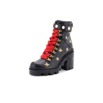Gucci Women's Heeled Lace-Up Combat Ankle Boots Embroidered Leather - Image 1