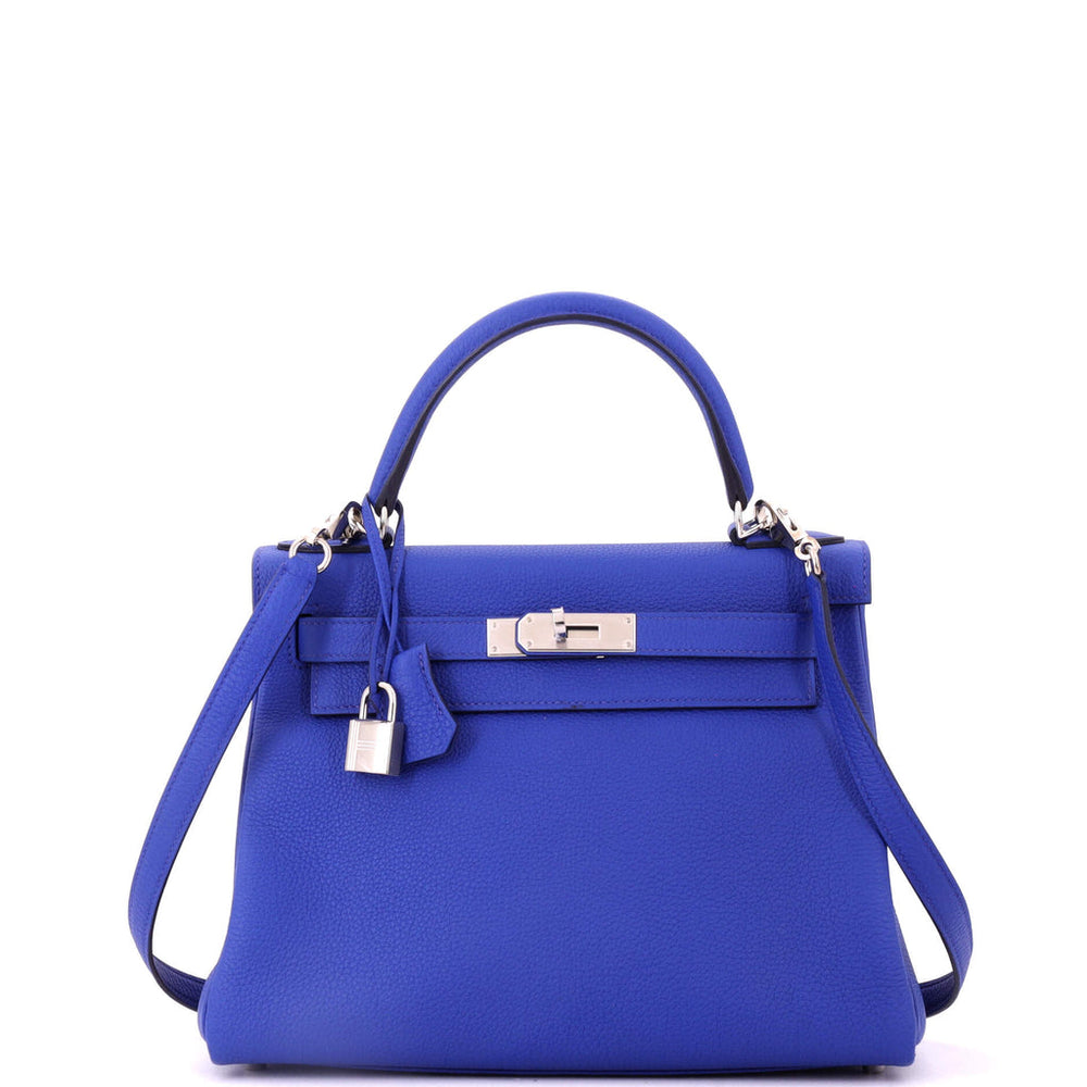 Hermès Kelly Handbag Blue Togo with Palladium Hardware