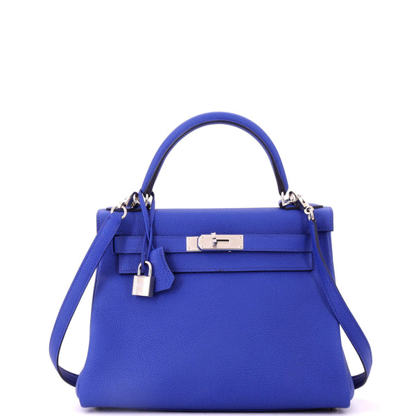 Hermès Kelly Handbag Blue Togo with Palladium Hardware