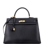 Hermès Kelly Handbag Black Clemence with Gold Hardware - Image 1