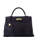 Hermès Kelly Handbag Black Clemence with Gold Hardware - Image 4