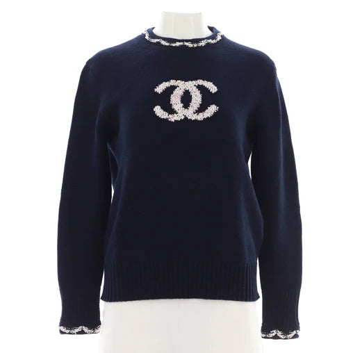 Chanel Women's CC Logo Crewneck Sweater Cashmere Blend