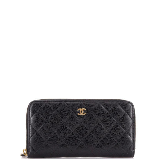 Chanel Zip Around Wallet Quilted Caviar Long